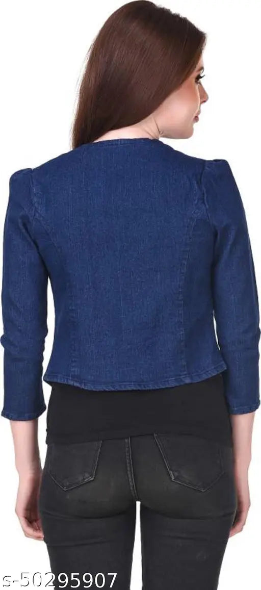 Denim classic retro women's three-quarter sleeve cape, shrugs & ponchos - S: 36in bust, M: 38in bust, L: 40in bust, XL: 42in bust. Vintage style women's shirt dress