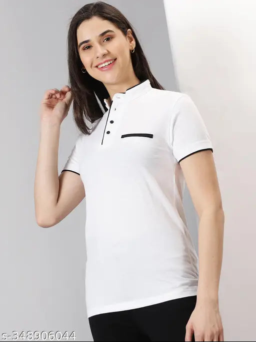 Cotton blend solid white t-shirt for women, short sleeves, made in India