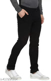Black branded slim fit jeans for men, cotton, solid pattern, modern and trendy look, mid-rise. Size 28, 30, or 32 (Waist 28/30/32, Hip 35/37/39, Length 40 in). Made in India