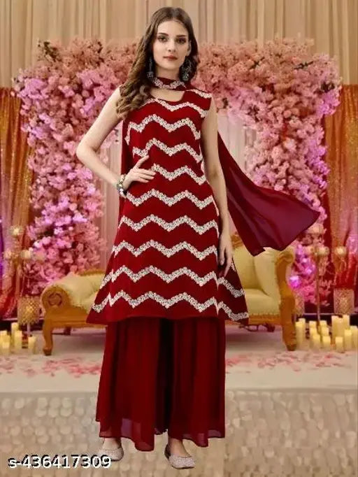 Georgette embroidered Kurta Sharara set with dupatta, sleeveless, India origin