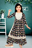 Modern cotton blend girl's kurta sharara set with palazzo pants, printed A-line design, three-quarter sleeves. Sizes: 4-5Y, 5-6Y, 6-7Y, 7-8Y, 8-9Y, 9-10Y, 10-11Y, 11-12Y. Origin: India