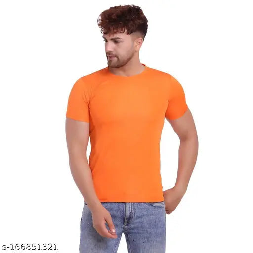 Nylon half-sleeve men's solid t-shirt, Indian-made fashion apparel