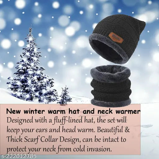 Winter beanie hat scarf set, super soft fleece lining, great warm, stretchy knit cap for outdoor activities on boys and girls