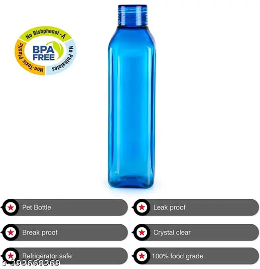 Food grade water bottle combo for fridge, home, office, gym & school - black, leak proof, 1000ml (Pack of 6)