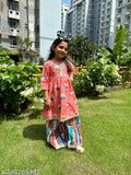 Cotton Apsara Kurti & Sharara set, printed with Gota lace, eye-catching design. Indian kidswear for 6-5 years