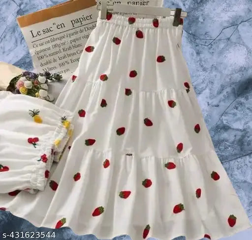 Printed crepe skirt for women and girls, Indian-made, vibrant pattern on net fabric