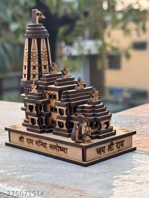 Handcrafted wooden 3D model of Shri Ram Janmabhoomi Temple (Small Size), Indian artistry for home decor or religious collection