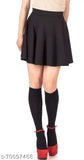 Black polyester ethnic villa short skirt for women, solid pattern, size 26-36 (India origin)