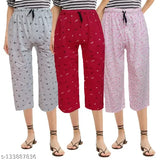 Cotton net women's 3/4th pajama set with side pockets, soft & breathable for ultimate comfort