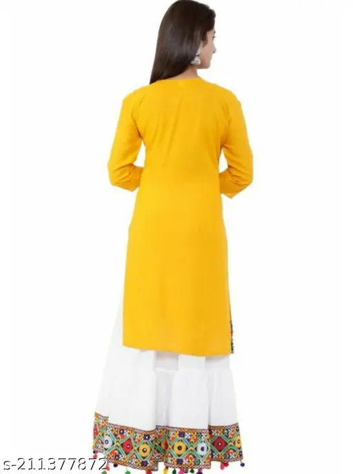 Rayon embroidery pattern kurti and sharara set, vibrant Indian fashion for daily wear, modern casual style