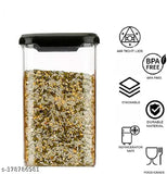 Transparent BPA-free plastic storage jar set (1100ml), airtight and unbreakable for kitchen organization (Pack of 12, black)