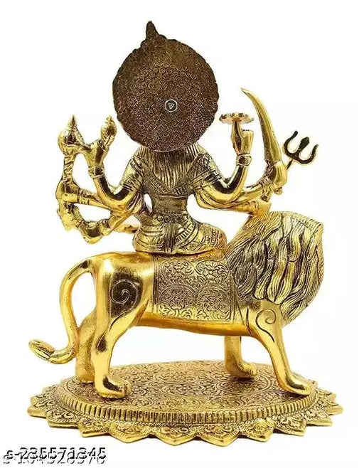 Durga Sherawali MATA Rani sitting brass statue, spiritual figurine for home decor or puja gift, Indian idol with lion base