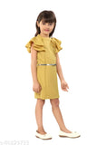 Polyester kids girl western midi dress, short sleeves, solid pattern, 12-13 years size, India-made fashionable belted dress