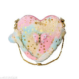 Heart-shaped mini fur sling bag for kids, multicolor colorblock design, 1 compartment, budget-friendly quality