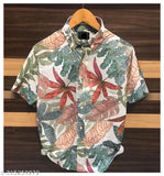 Polycotton Goa-style striped men's shirt with cuban collar, short sleeves. Digital printed, regular fit, party wear. Comfy and versatile for formal or casual occasions
