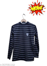 Mens woolen striped long-sleeve t-shirt, comfortable for winter travel