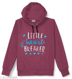 Cotton blend girls sweatshirt or hoodie with long sleeves and printed design, suitable for casual and winter wear. Available in various sizes from 2-3 years to 13-14 years. Made in India