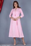 Beautiful cotton Anarkali Kurta with three-quarter sleeves, printed combo, M-XXXL sizes. Indian fashion wear on mannequin