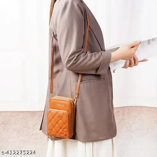 PU printed net girls' mobile slingbag, three compartments, free size, India-made