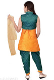 Silk blend printed net three-quarter sleeve Girls Patiwala set, includes pant jacket and dupatta for 2-3 years old, India origin