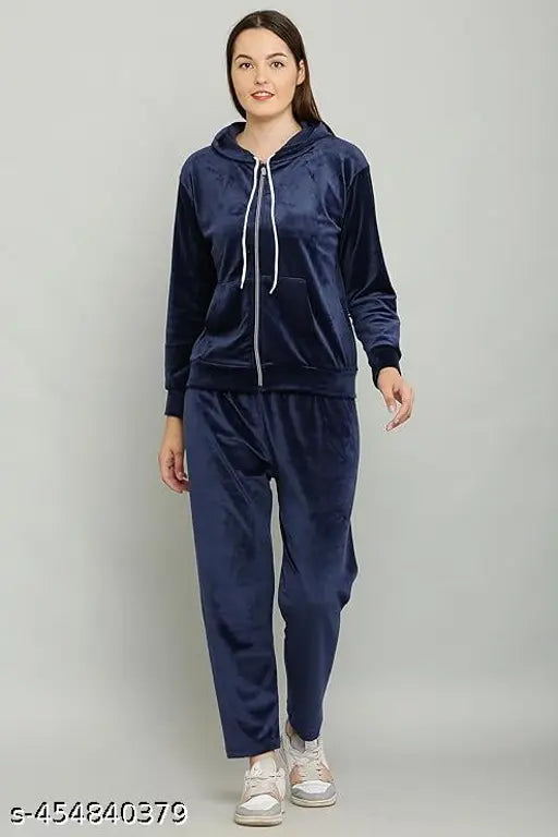 Velvet Women's Solid Super Softy Cord-Set, long-sleeved velvet set, warm and soft winter clothing from India