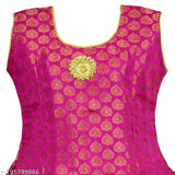 Cotton silk sleeveless lehenga choli set for kids, latest Indian pattu langa pavadai in solid zari woven pattern, 6-12 months size