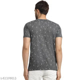 Grey printed cotton short-sleeve t-shirt pack 3 for men, featuring Indian graphic designs