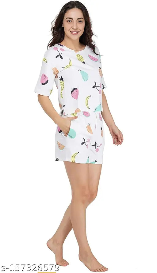 Baby pink cotton blend night suits by Kanku Creation, vibrant prints, comfortable to wear