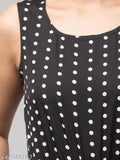 White polka dots on black print romper, sleeveless polyester style for women's fashion, printed net pattern