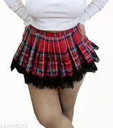Cotton checkered mini skirt for girls and women, fashionable and versatile sleepwear or casual wear, available in sizes 26-36 inches