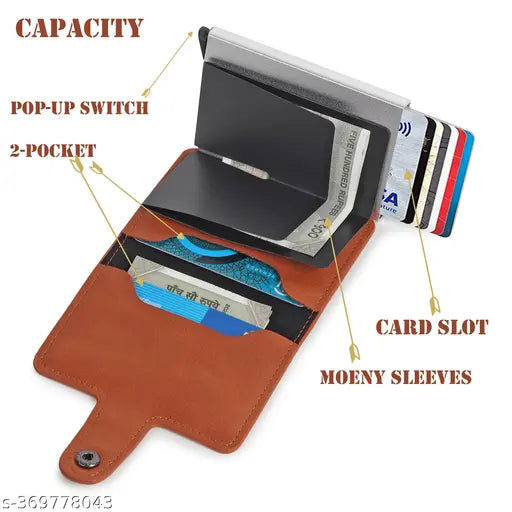 Brown PU Aluminum RFID Protected 8 Card Holder with smart design, easy access, and RFID theft protection. Made in India