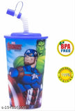 Blue plastic 3D look cartoon character sipper glass for kids, Avengers design (600ml)