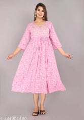 Pink rayon three-quarter sleeve D170 blouse with printed combo, women's clothing