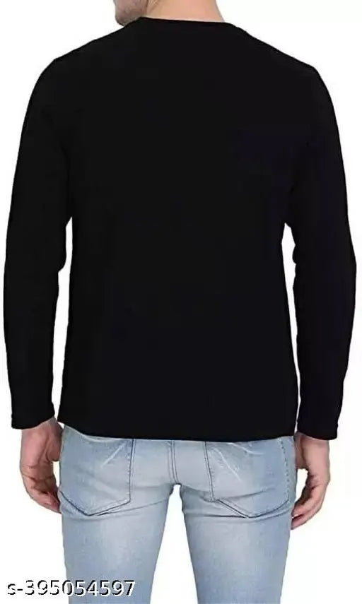Printed black polyester long sleeve alphabet T-shirt, casual round neck graphic 'A' design for men