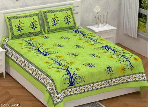 Fine cotton botanical flat sheets, SANGANERI Bedsheets for adult summer use, 4 pillow covers included