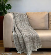 Beige floral pure cotton sofa throw, perfect for adding elegance and comfort to any space