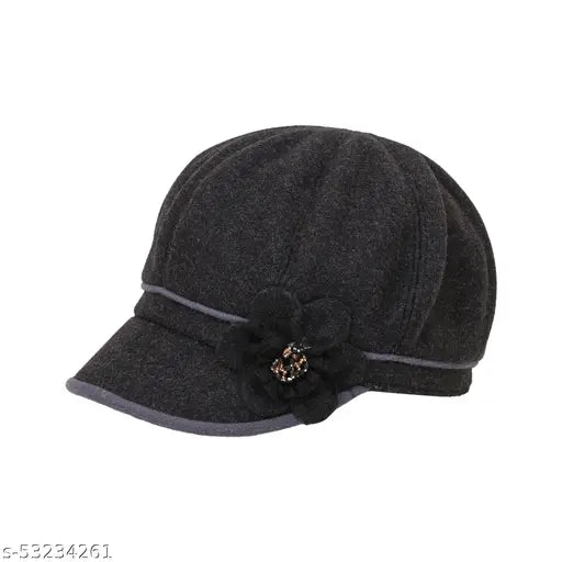 Wool Dopamine Women's Winter Beanie with Brim (Pack of 1), warm cable cap in solid design, Indian-origin premium quality winter hat