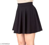 Black polyester short skirt, women's Tomesect TS5003-Black on mannequin, solid net design, size 26, 28, 30, 32, 34, 36 (waist sizes: 26in, 28in, 30in, 32in, 34in, 36in; length size: 15in, 16in, 16in, 16in, 17in, 17in)
