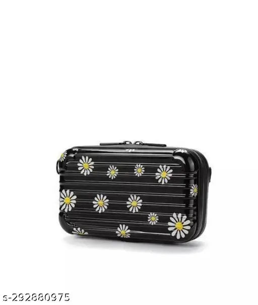 Multicolor floral print PU mini suitcase sling bag with 2 compartments, free size for girls travel