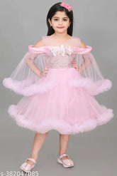 Pink embellished net dress, sleeveless fit and flare style for festive/wedding/birthday party wear, ideal for girls aged 4-10 years. Premium quality sparkle net fabric. Indian origin