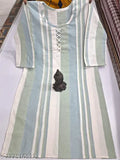 Green and white, full-stitched woolen straight kurti for women. Embroidered floral design, 3/4 sleeves, casual or formal wear