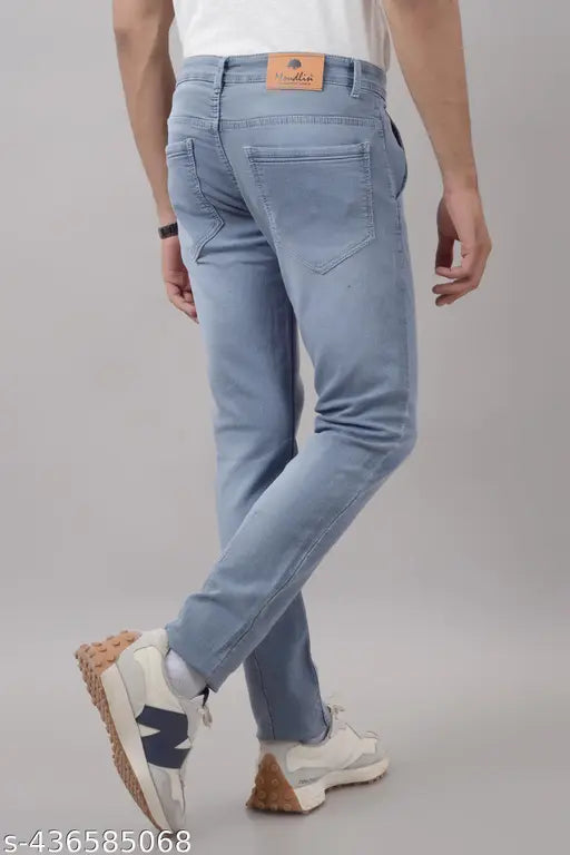 Skyblue stretchable denim jeans for men, slim fit with silky fabric for cool and classy look. Men's unique stylish jeans, regular fit, made in India