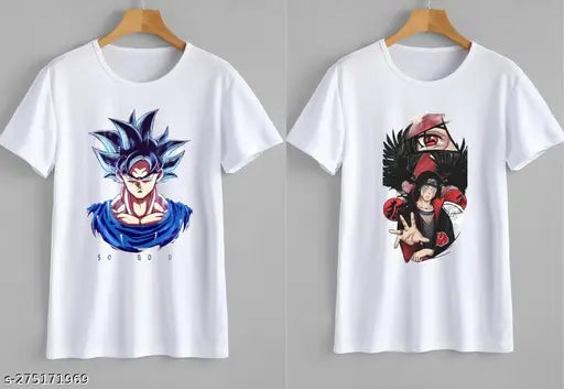 Vektek Naruto Gara/Goku Kid (2 Combo) White Printed Cotton Blend T-Shirt for Women - Anime style Ragon Ball Z t-shirt with short sleeves, ideal for everyday use and made in India