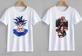 Vektek Naruto Gara/Goku Kid (2 Combo) White Printed Cotton Blend T-Shirt for Women - Anime style Ragon Ball Z t-shirt with short sleeves, ideal for everyday use and made in India