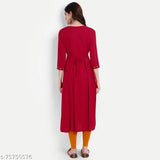 Red rayon embroidered kurta with three-quarter sleeves, Indian ethnic wear