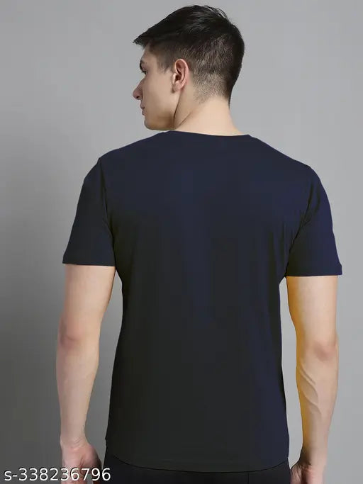 Navy blue, cotton V-neck men's half sleeve T-shirt, Indian made