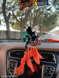 Handcrafted eco-friendly Lord Hanuman dream catcher, spiritual protector and peaceful driving accessory, feathers and beads adorn, 8in x 0.5in x 4in size