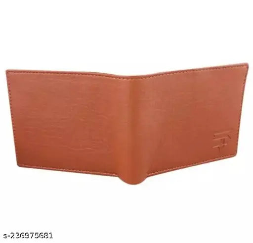 Brown faux leather men's wallet with 3 card slots, 1 coin pocket, 2 hidden compartments, & 2 currency slots. Durable, classy, and a perfect gifting option for men