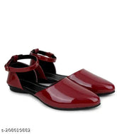 Red synthetic bellies for women, slip-on style, fashionable footwear