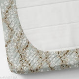 Grey 250 Tc Premium Soft Cotton Fitted King Size Double Bed Sheet with Two Elasricated Floral Pillow Covers, 72x78x8 Inches